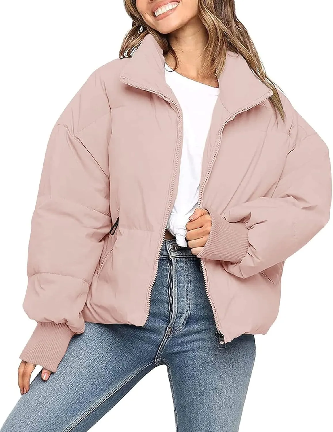Kissonic Women's Cropped Puffer Jacket Full Zip Short Quilted Padded Down Coat