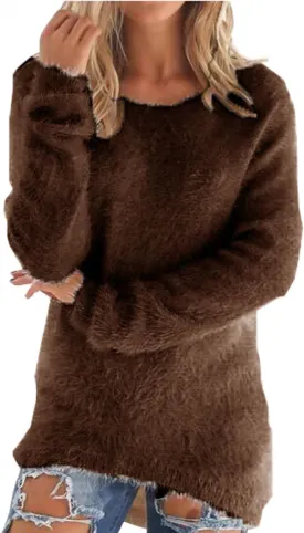 LemonGirl Women's Fashionable Long Sleeve Pullovers Loose Fluffy Fuzzy Jumper Sweater