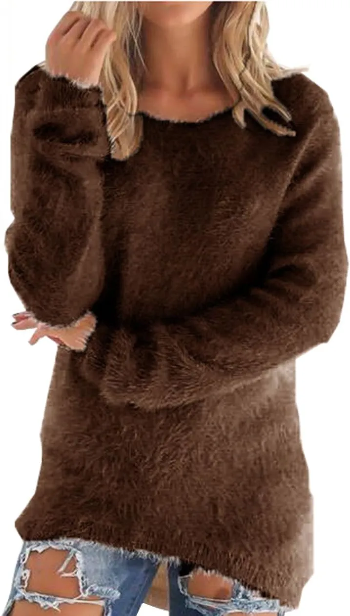 LemonGirl Women's Fashionable Long Sleeve Pullovers Loose Fluffy Fuzzy Jumper Sweater