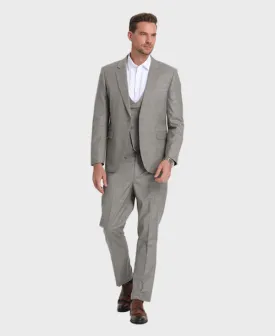 Light Grey Sharkskin 3 Piece Peak Lapel Suit