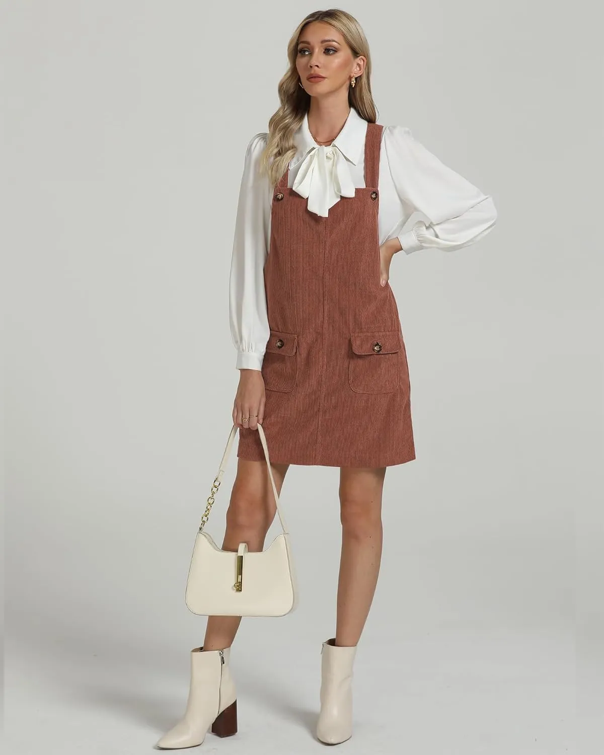 luvamia Corduroy Overall Dress for Women Adjustable Straps Casual Fashion Overalls Pinafore Short Dresses with Pockets