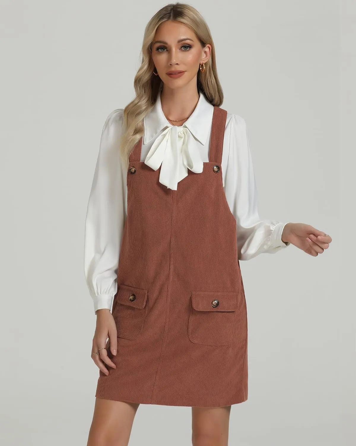 luvamia Corduroy Overall Dress for Women Adjustable Straps Casual Fashion Overalls Pinafore Short Dresses with Pockets