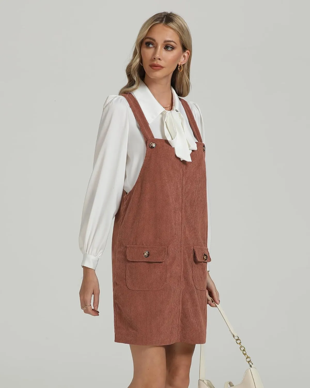 luvamia Corduroy Overall Dress for Women Adjustable Straps Casual Fashion Overalls Pinafore Short Dresses with Pockets