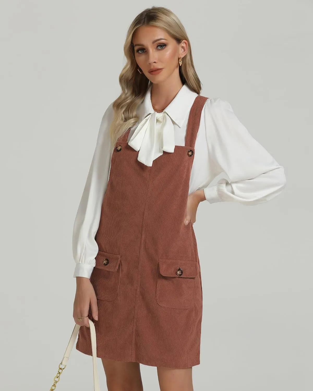 luvamia Corduroy Overall Dress for Women Adjustable Straps Casual Fashion Overalls Pinafore Short Dresses with Pockets