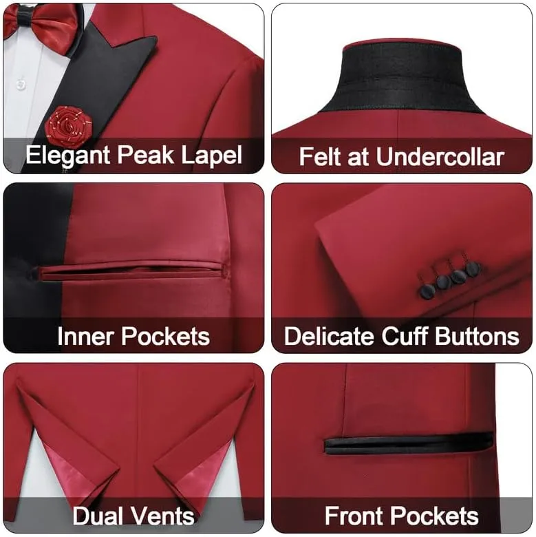 MAGE MALE Men's 3 Piece Suit One Button Slim Fit Formal Wedding Prom Tuxedo Suits Party Dinner Blazer Vest Pants Set