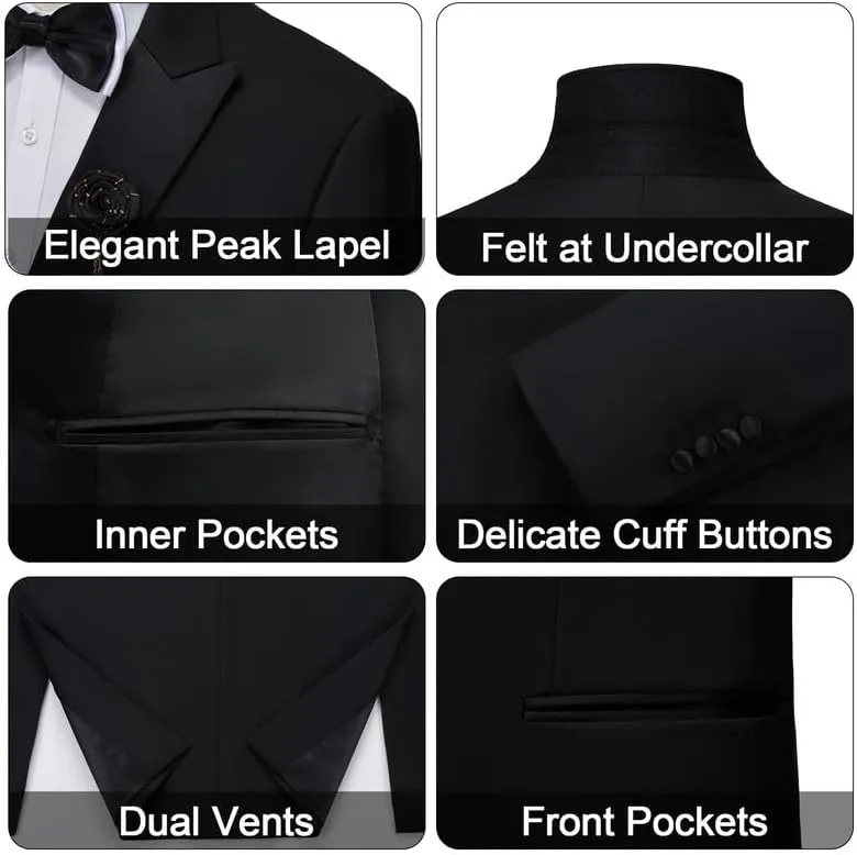 MAGE MALE Men's 3 Piece Suit One Button Slim Fit Formal Wedding Prom Tuxedo Suits Party Dinner Blazer Vest Pants Set