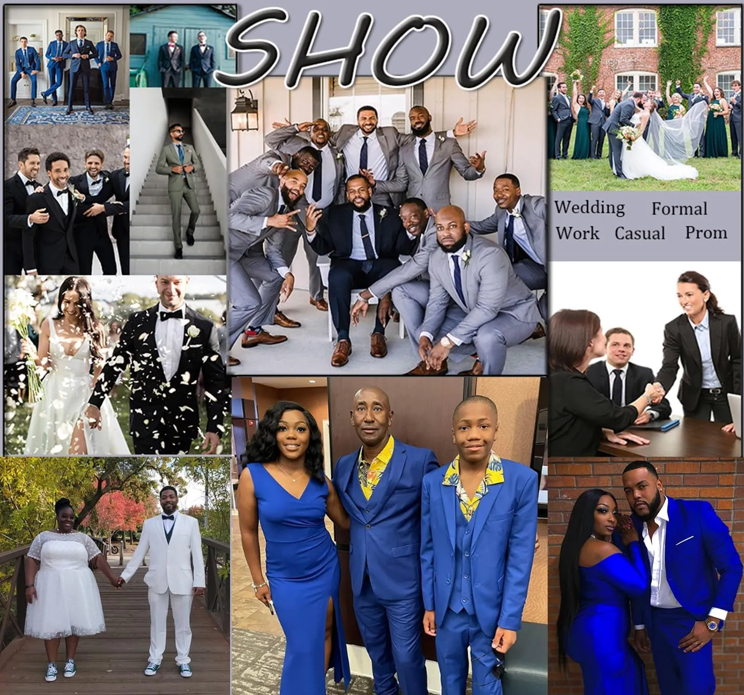 Mens 3 Piece Slim Fit Suit Set, 2 Button Solid Blazer Jacket Vest Pants Business Tuxedo