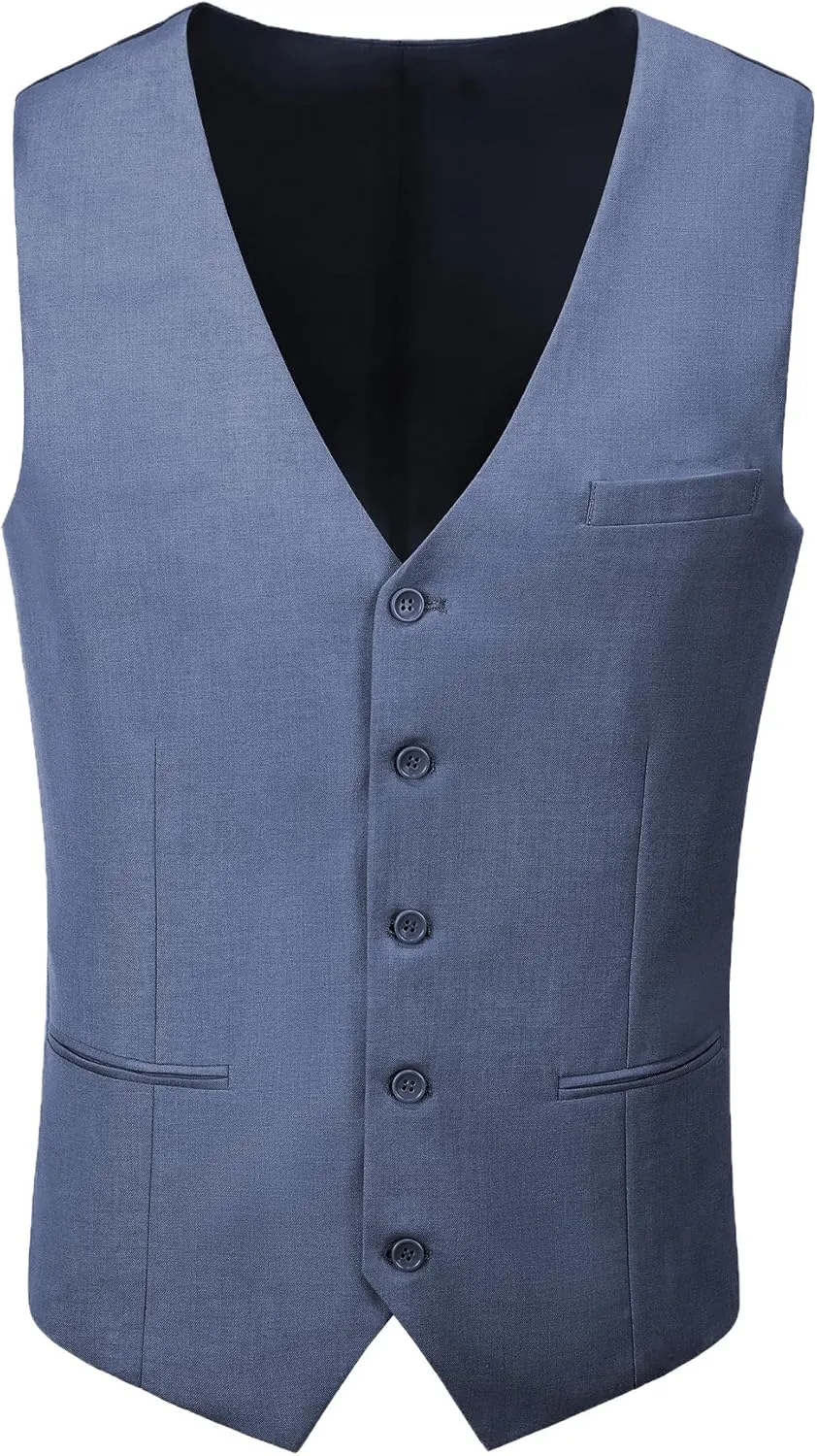 Mens 3 Piece Slim Fit Suit Set, 2 Button Solid Blazer Jacket Vest Pants Business Tuxedo