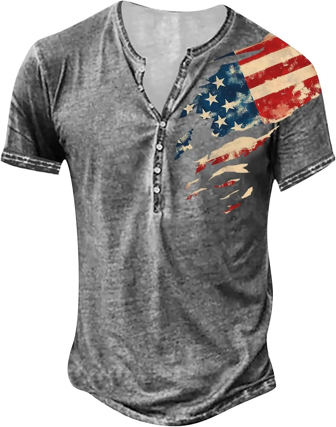 Mens Cotton Henley Shirts Short Sleeve Casual Muscle Gym Slim Fit T-Shirts Summer Button Mens USA Shirt
