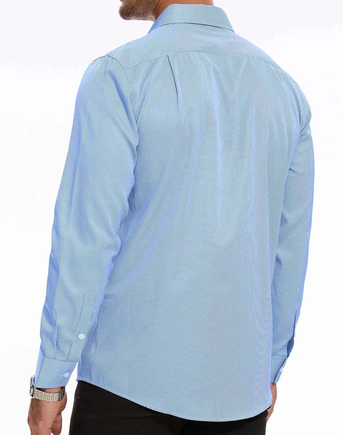 Mens Grade 4 Wrinkle-Resistant Pinstripe Dress Shirts Regular Fit Long Sleeve Button Down Shirts
