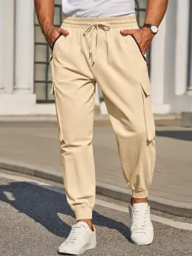Men's Joggers Pants Casual Baggy Cotton Drawstring Tapered Sweatpants Cargo Hippie Loose Fit Trousers with Multi-Pocket