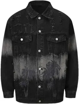Men's Ripped Oversized Hip Hop Jacket Streetwear Loose Fit Denim Coat Distressed Streetwear Outerwear