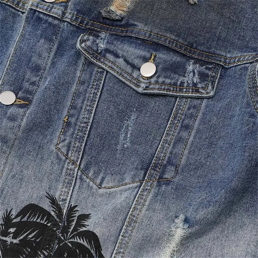 Men's Ripped Oversized Hip Hop Jacket Streetwear Loose Fit Denim Coat Distressed Streetwear Outerwear