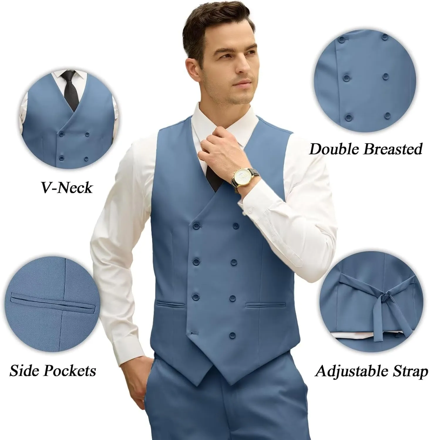 Mens Suit Slim Fit 3 Piece Double Breasted Suit Men Formal Tuxedo Set Casual Wedding Prom Groom Suits