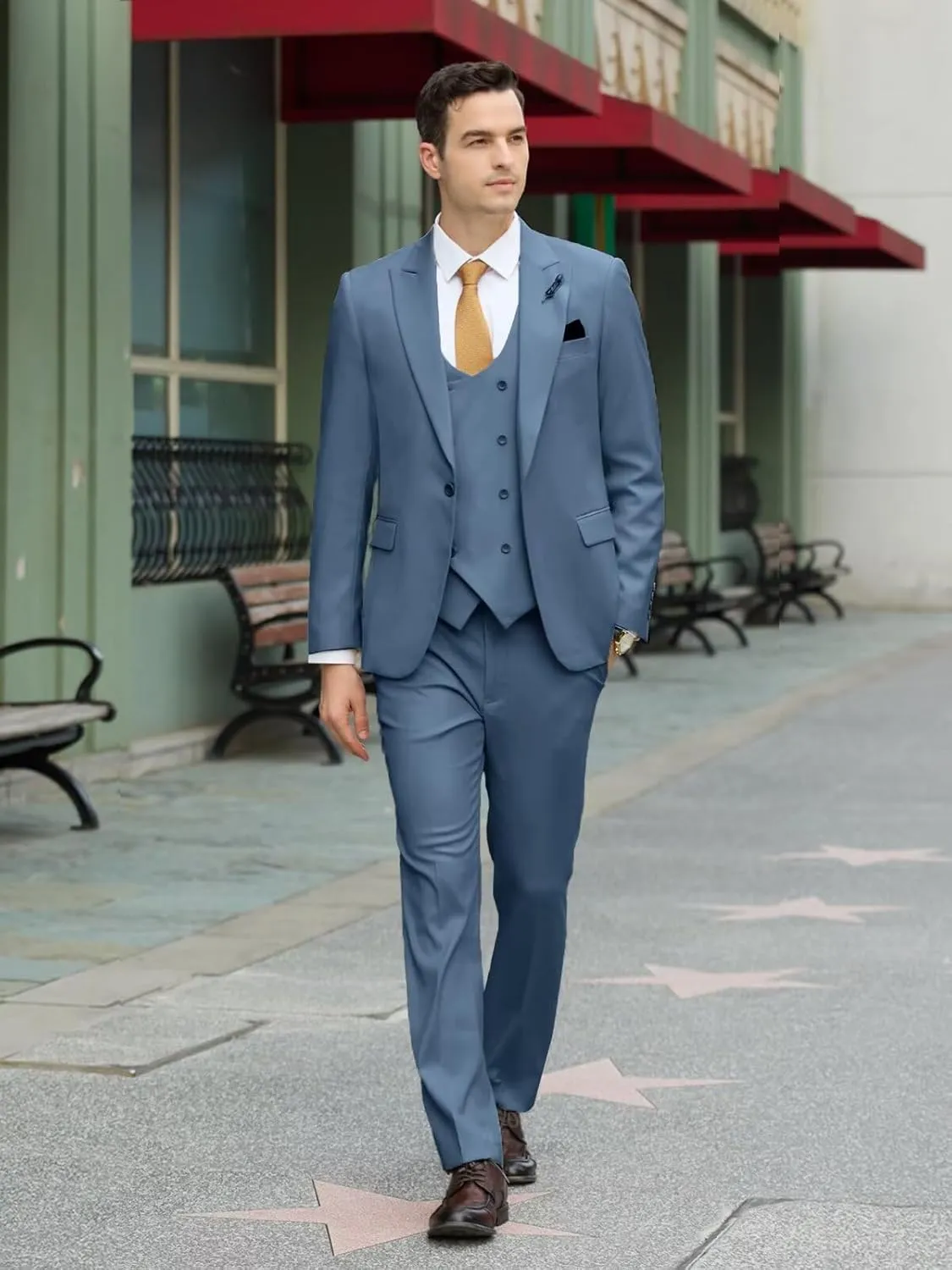 Mens Suit Slim Fit 3 Piece Double Breasted Suit Men Formal Tuxedo Set Casual Wedding Prom Groom Suits