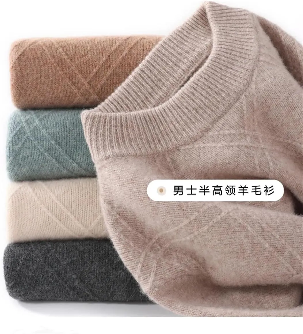 Men's Wool Sweater Thick Warm O-Neck Pullover Jumper Casual Long Sleeve Dress Sweater Tops