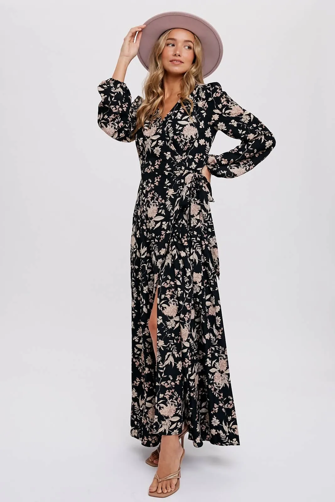 Midnight Floral Print Wrap Maxi Dress
