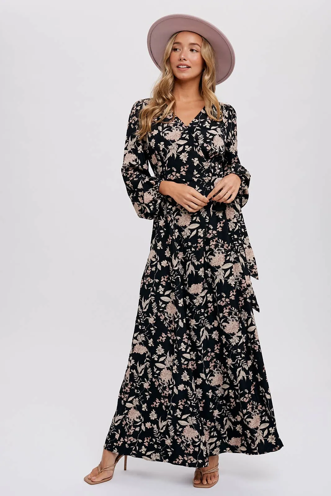 Midnight Floral Print Wrap Maxi Dress