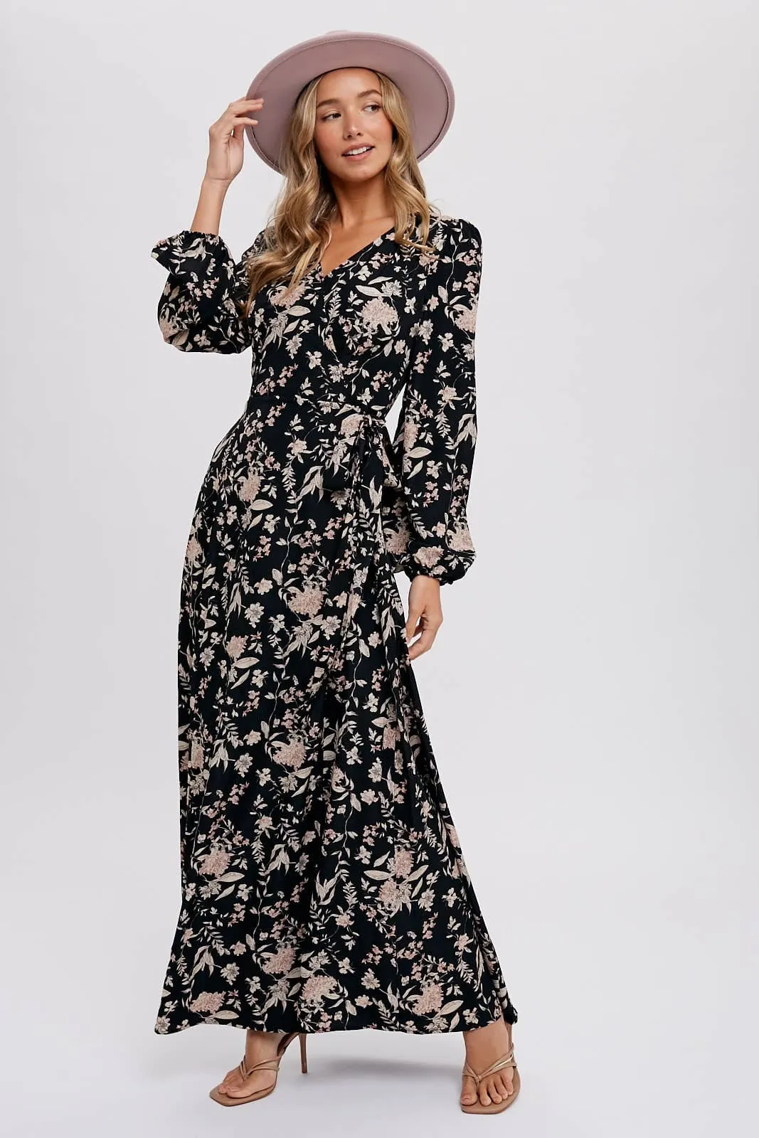 Midnight Floral Print Wrap Maxi Dress