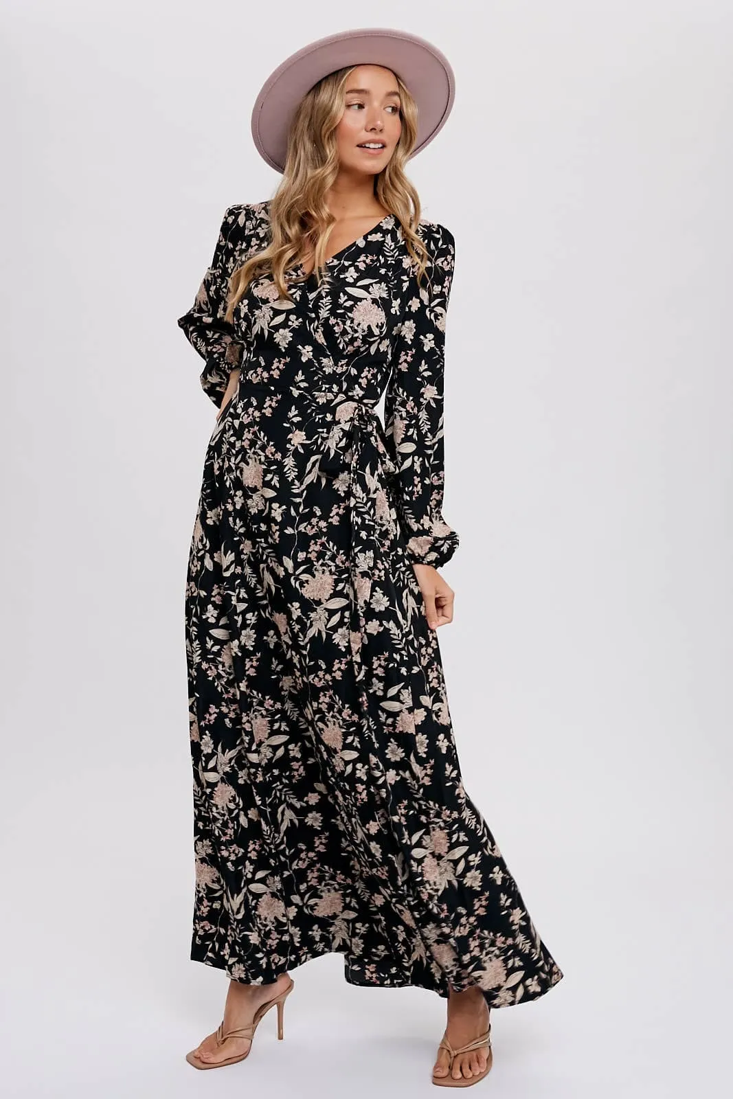 Midnight Floral Print Wrap Maxi Dress