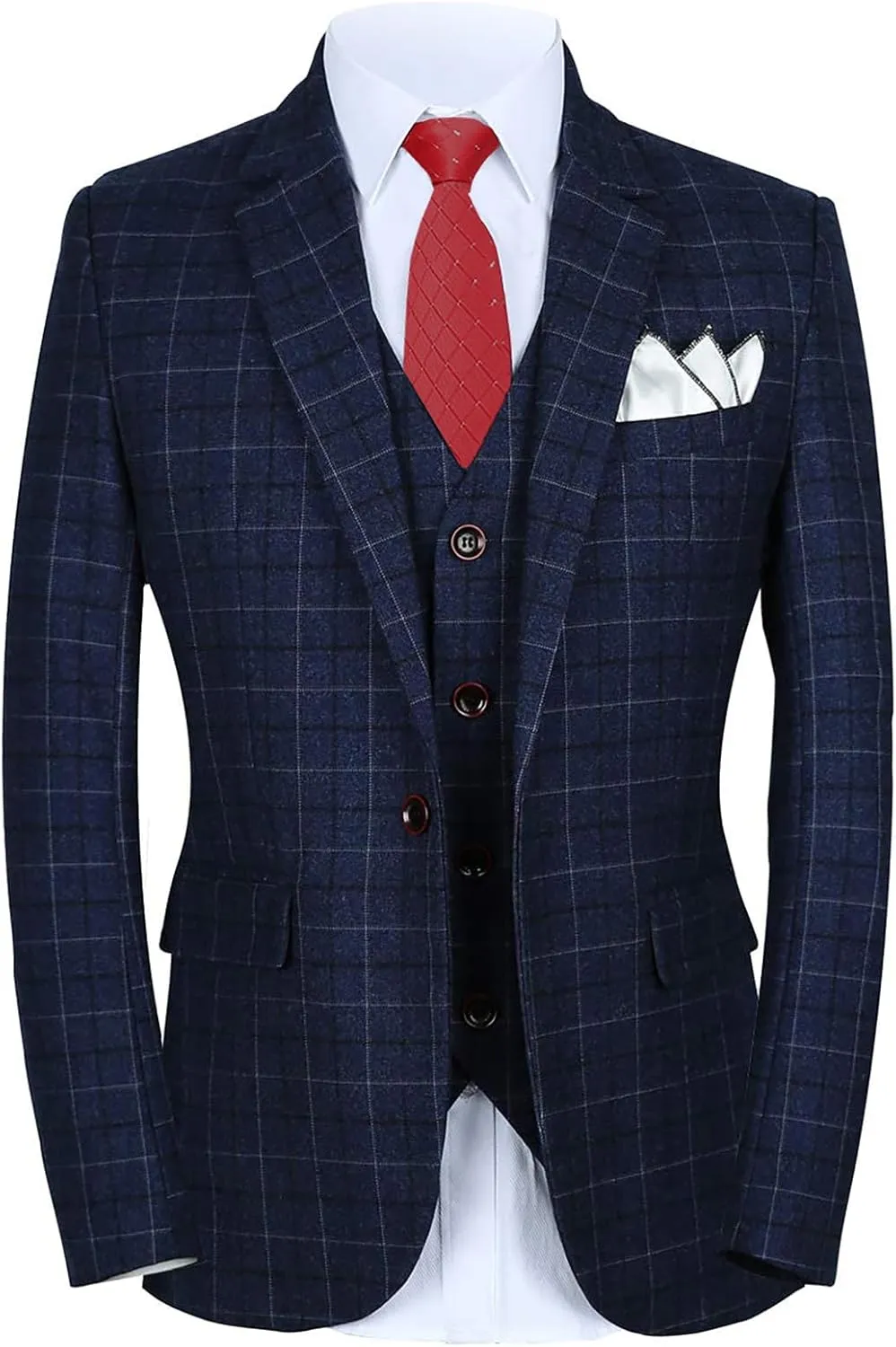 MOGU Mens 3-Piece Slim Fit Plaid Suit - Blazer, Vest, and Pants Set for Wedding, Prom, and Business