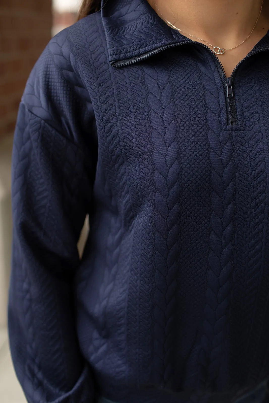 Navy Blue Textured 1/2 Zip Pullover (SM-XL)