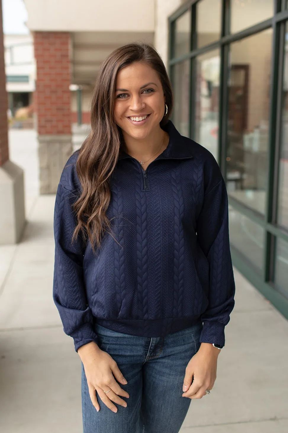 Navy Blue Textured 1/2 Zip Pullover (SM-XL)