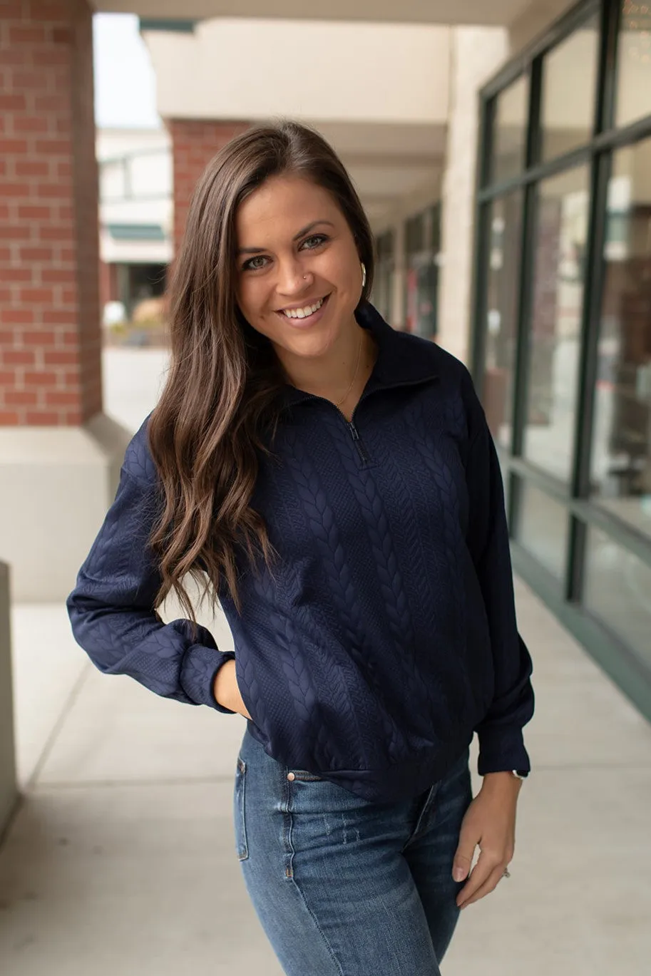Navy Blue Textured 1/2 Zip Pullover (SM-XL)