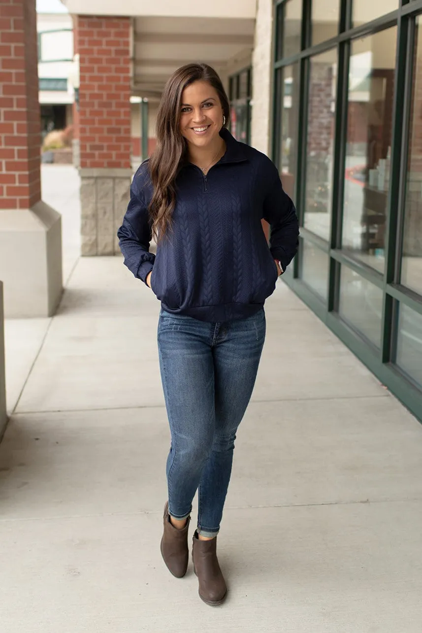 Navy Blue Textured 1/2 Zip Pullover (SM-XL)