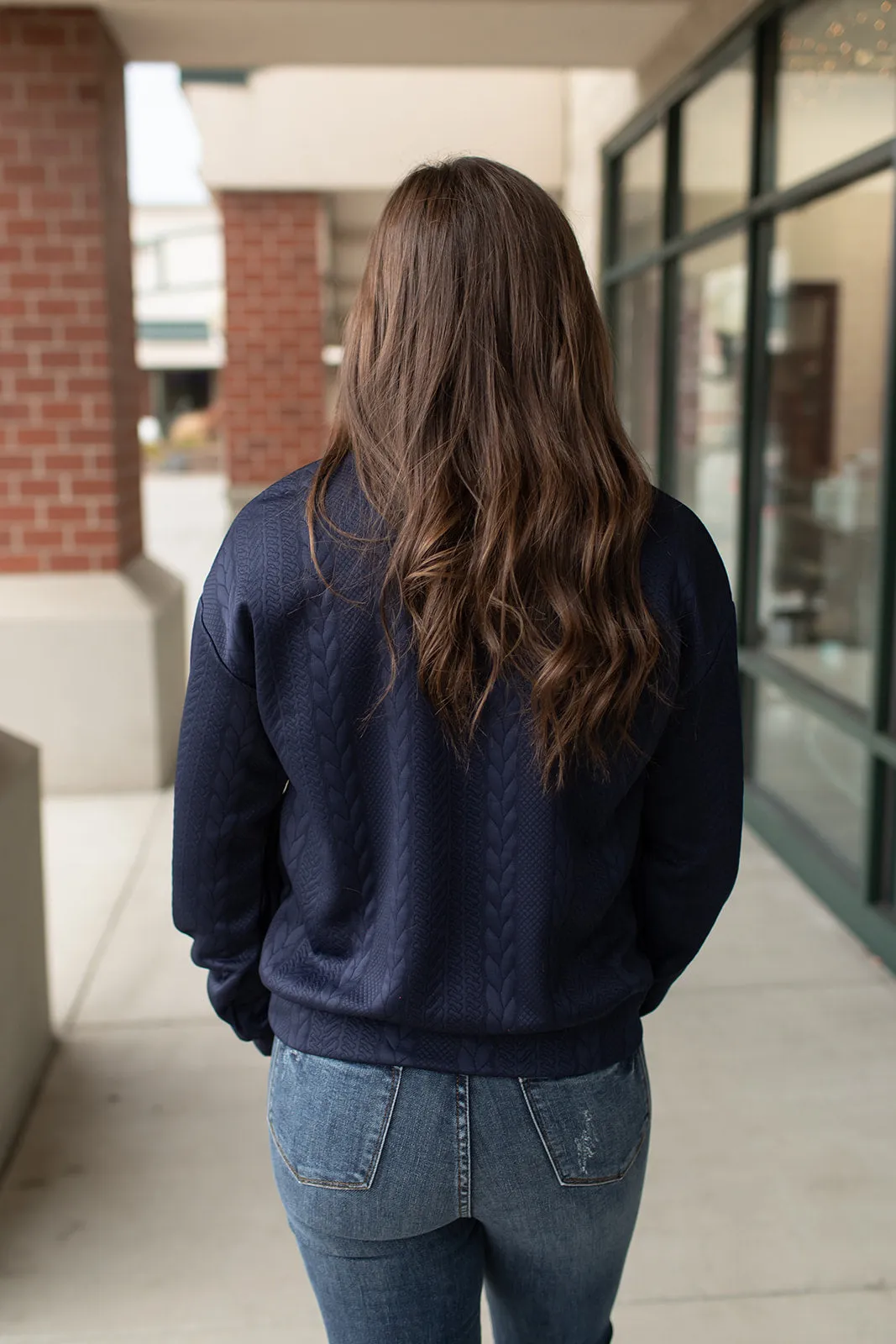 Navy Blue Textured 1/2 Zip Pullover (SM-XL)