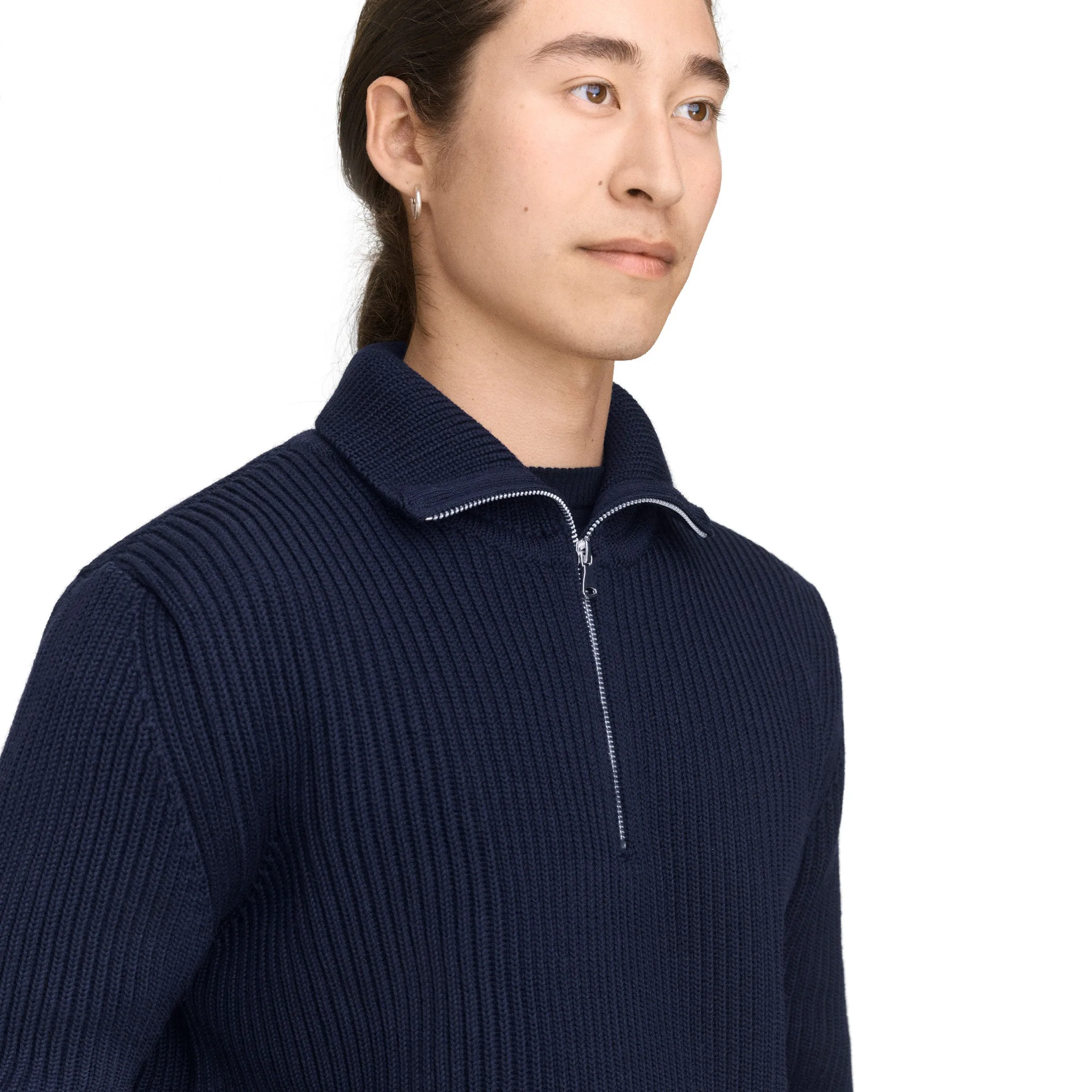 Navy Half-Zip Natural Brown