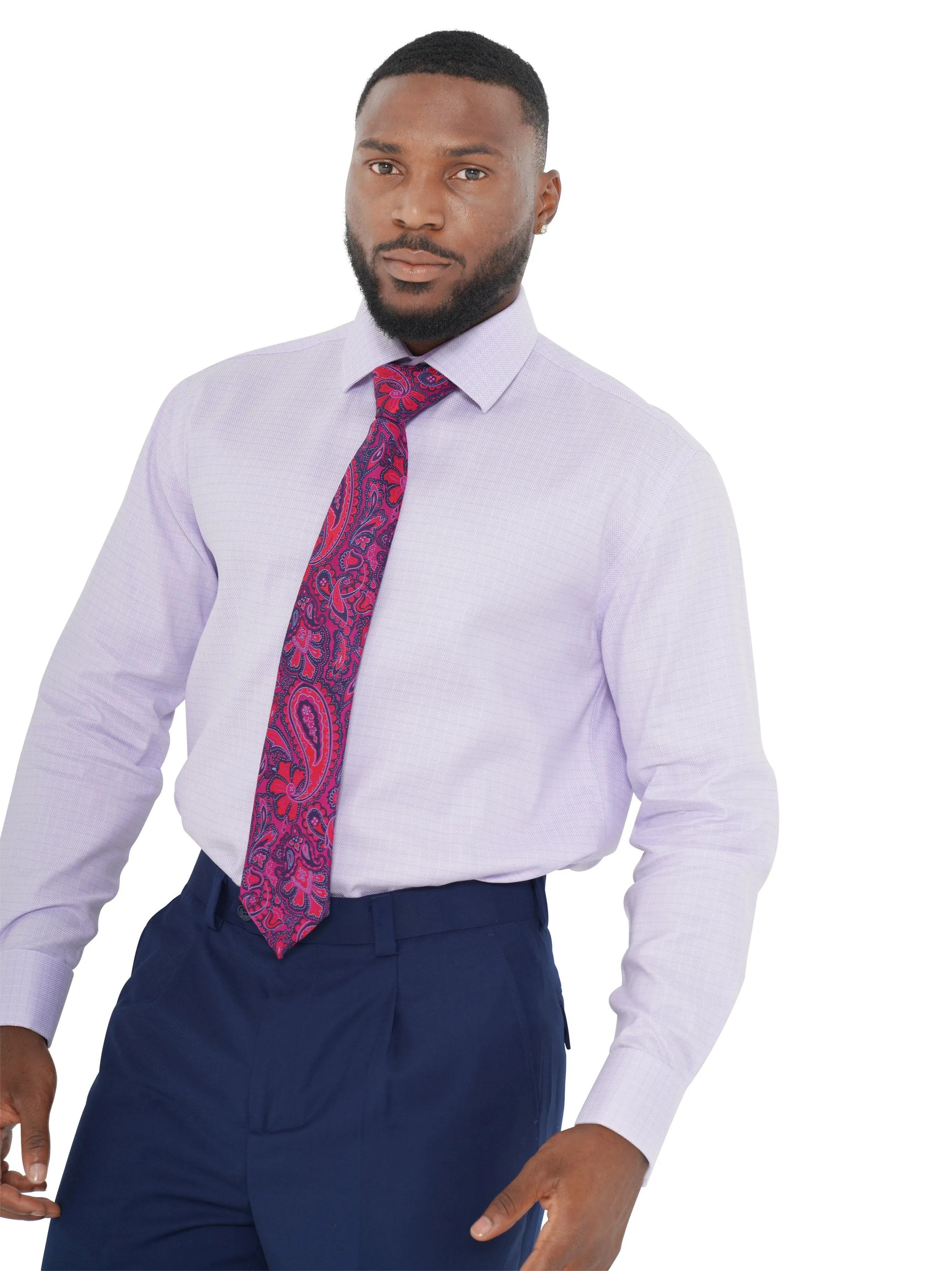 Non Iron Weave Check Dress Shirt | Purple