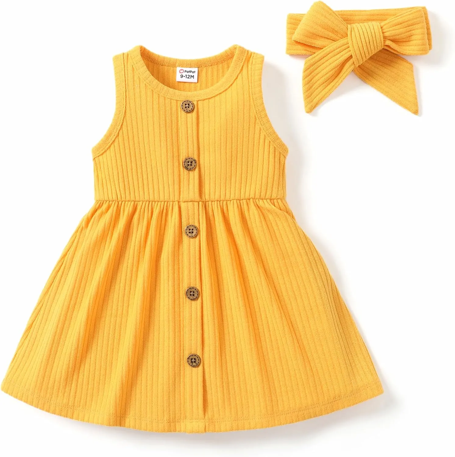 PATPAT Baby Toddler Girl Dresses Infant Sleeveless Summer Tank Dress Sundress Long Sleeve Fall Dress Rib Knit with Headband