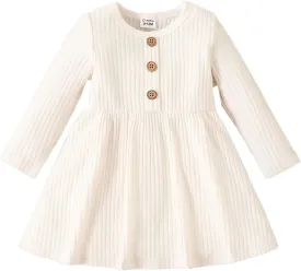 PATPAT Baby Toddler Girl Dresses Infant Sleeveless Summer Tank Dress Sundress Long Sleeve Fall Dress Rib Knit with Headband