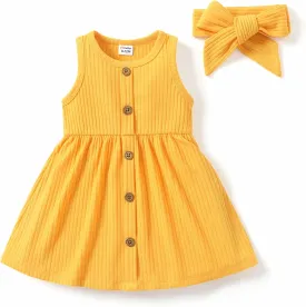 PATPAT Baby Toddler Girl Dresses Infant Sleeveless Summer Tank Dress Sundress Long Sleeve Fall Dress Rib Knit with Headband
