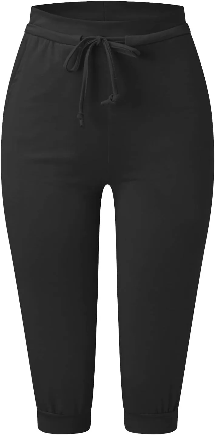 Plus Size Capris for Women Drawstring High Waisted Athletic Capri Joggers Cinch Bottom Yoga Sweatpants with Pockets