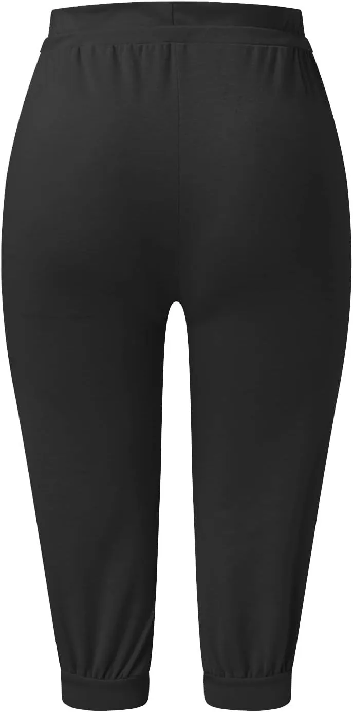 Plus Size Capris for Women Drawstring High Waisted Athletic Capri Joggers Cinch Bottom Yoga Sweatpants with Pockets