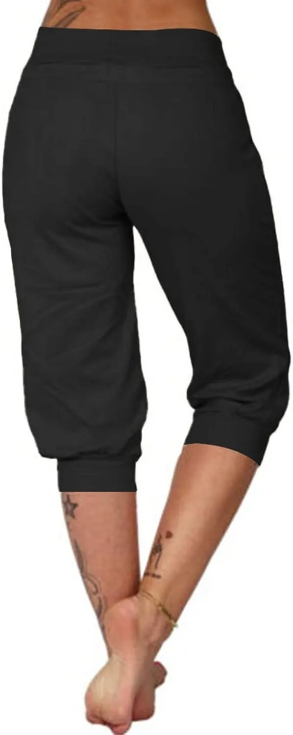 Plus Size Capris for Women Drawstring High Waisted Athletic Capri Joggers Cinch Bottom Yoga Sweatpants with Pockets