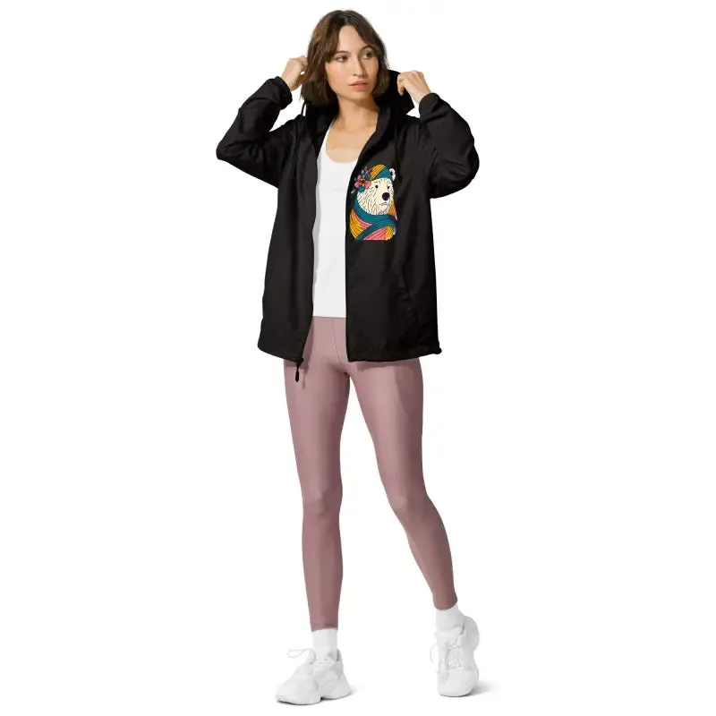 Polar Bear Floral Unisex Lightweight Zip Windbreaker