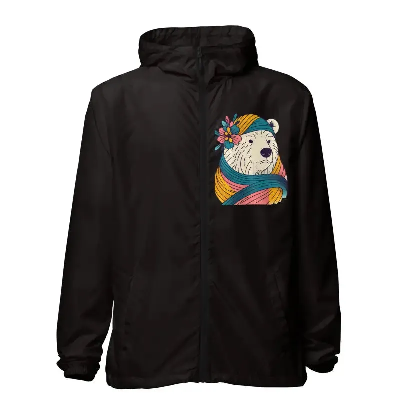 Polar Bear Floral Unisex Lightweight Zip Windbreaker