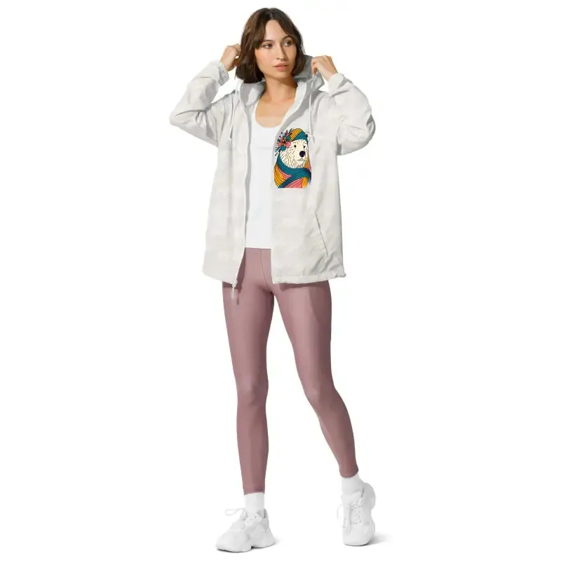 Polar Bear Floral Unisex Lightweight Zip Windbreaker