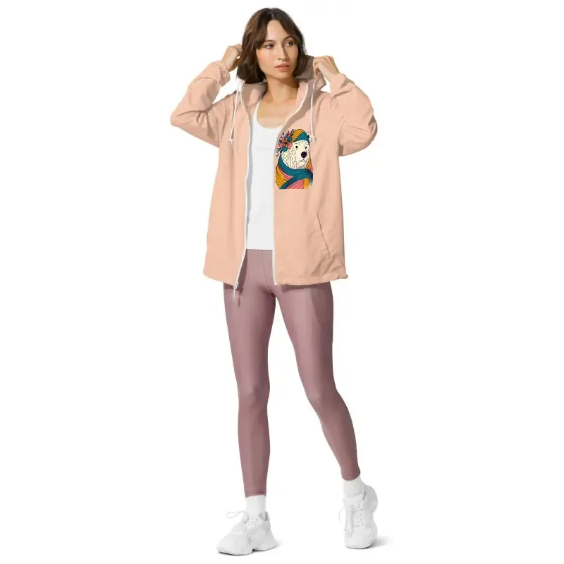Polar Bear Floral Unisex Lightweight Zip Windbreaker