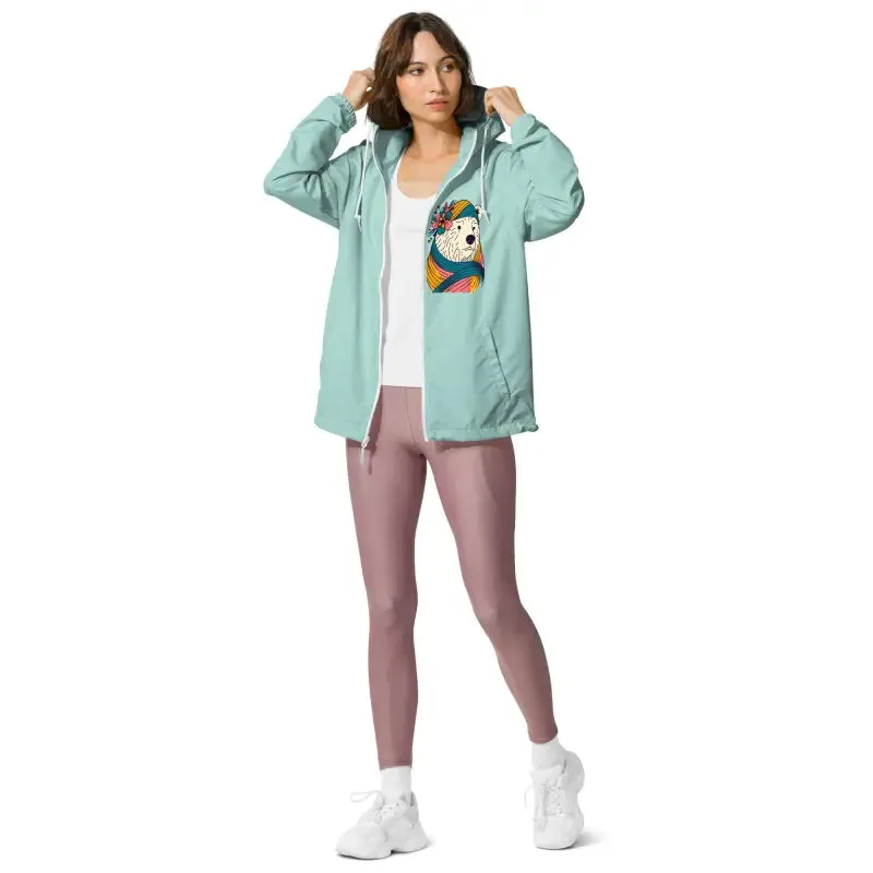 Polar Bear Floral Unisex Lightweight Zip Windbreaker