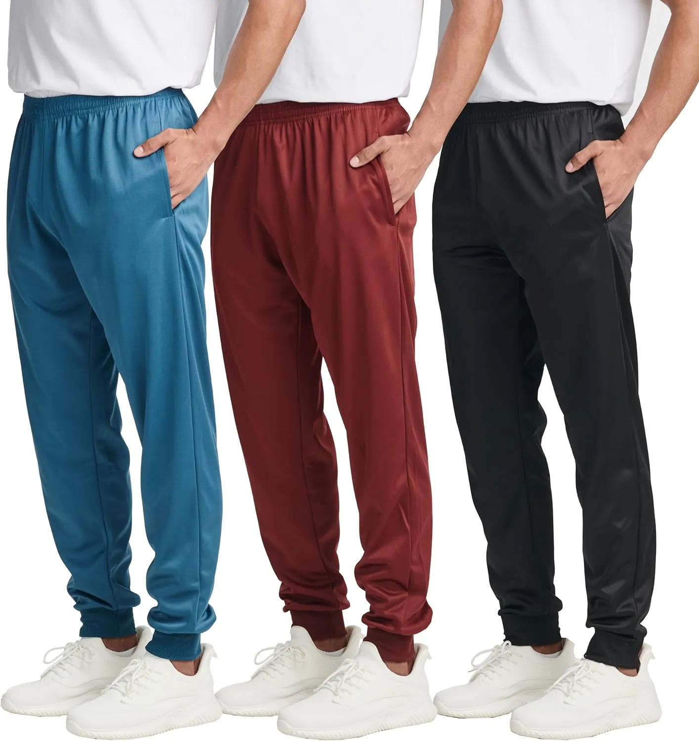 Real Essentials 3 Pack: Men's Tricot Active Athletic Casual Jogger Fleece Lined Sweatpants Pockets (Available in Big & Tall)