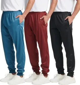 Real Essentials 3 Pack: Men's Tricot Active Athletic Casual Jogger Fleece Lined Sweatpants Pockets (Available in Big & Tall)