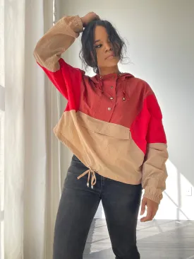 Sherry Color Block Windbreaker Jacket In Taupe Cherry