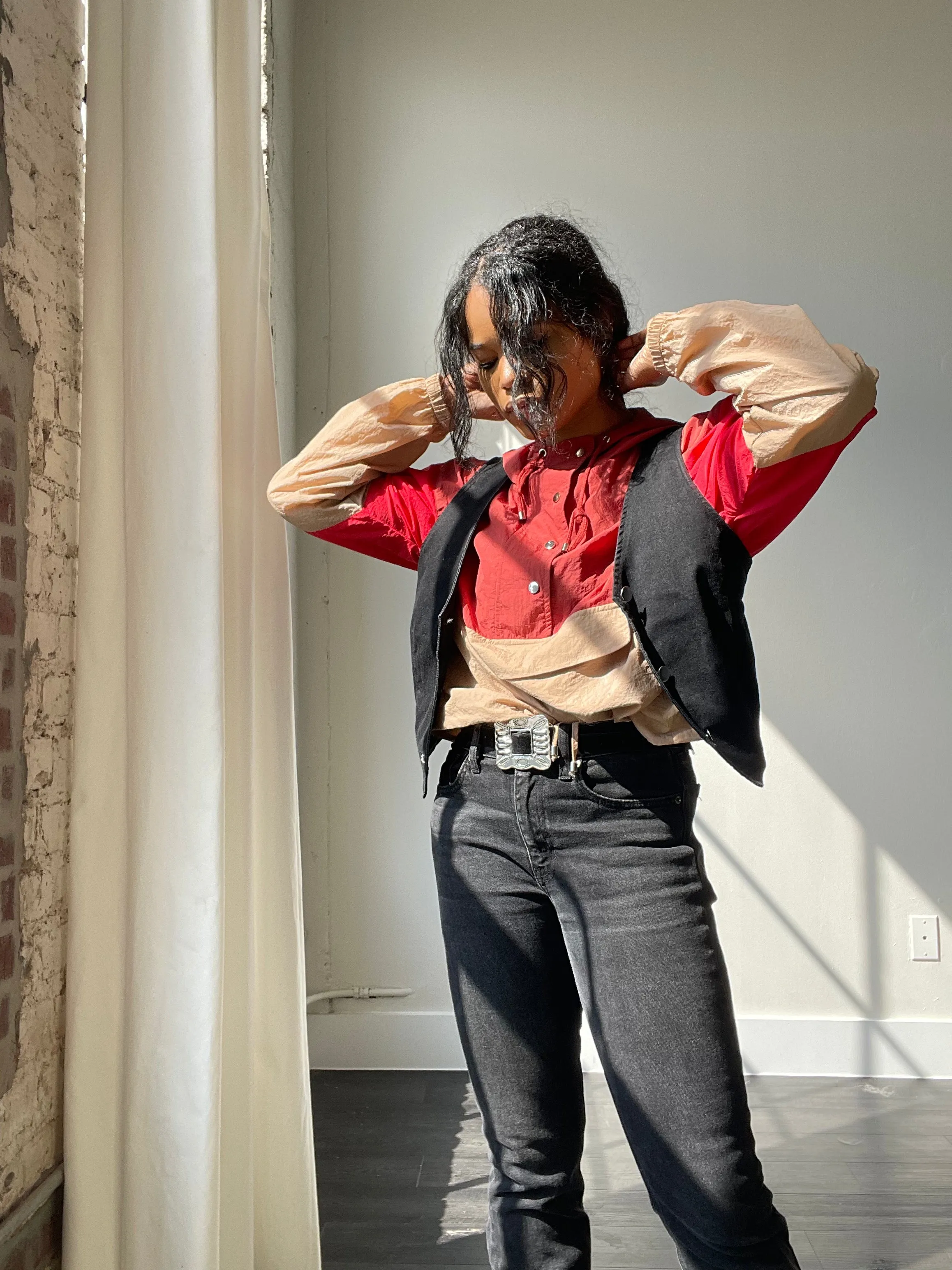 Sherry Color Block Windbreaker Jacket In Taupe Cherry