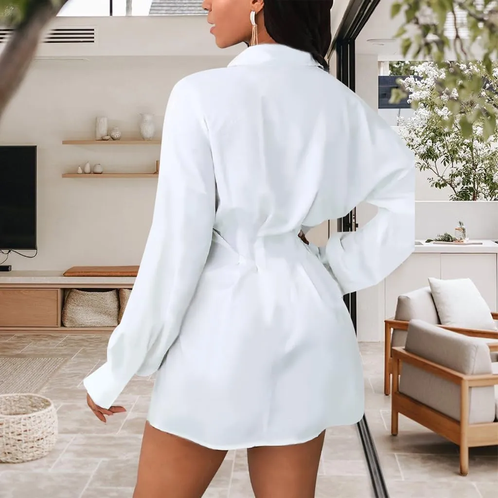 Shirt Dresses for Women Sexy Tops Button Down Shirts Dress Colorful Collar Blouses Long Sleeve Floral Print Loose T-Shirt