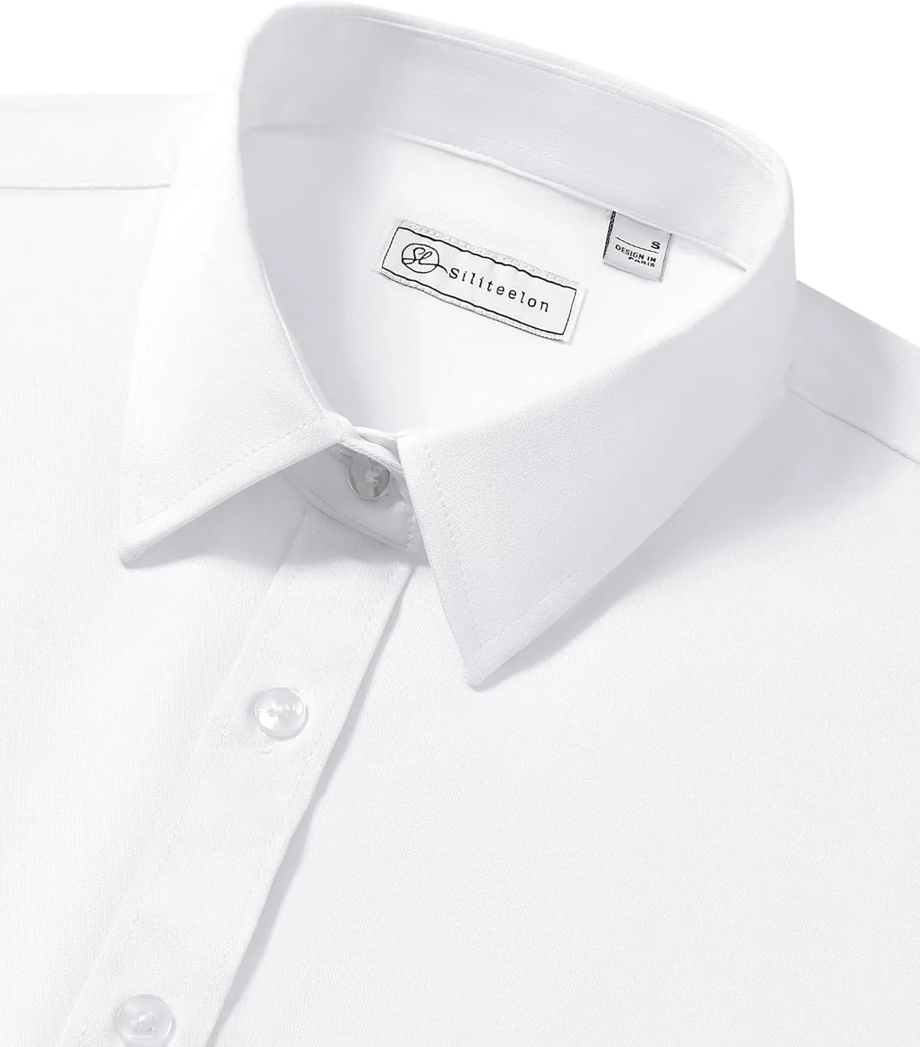 siliteelon Button Down Shirts for Women Long Sleeve Dress Shirts Wrinkle Free Collared Work Office Solid Blouses Tops