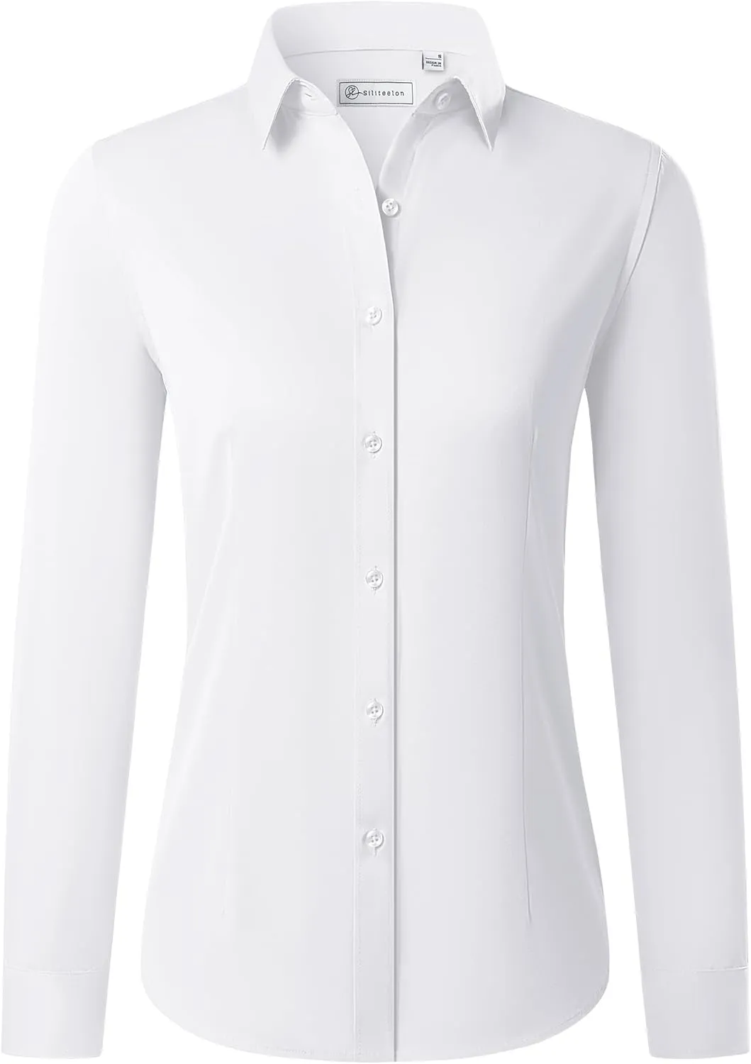 siliteelon Button Down Shirts for Women Long Sleeve Dress Shirts Wrinkle Free Collared Work Office Solid Blouses Tops